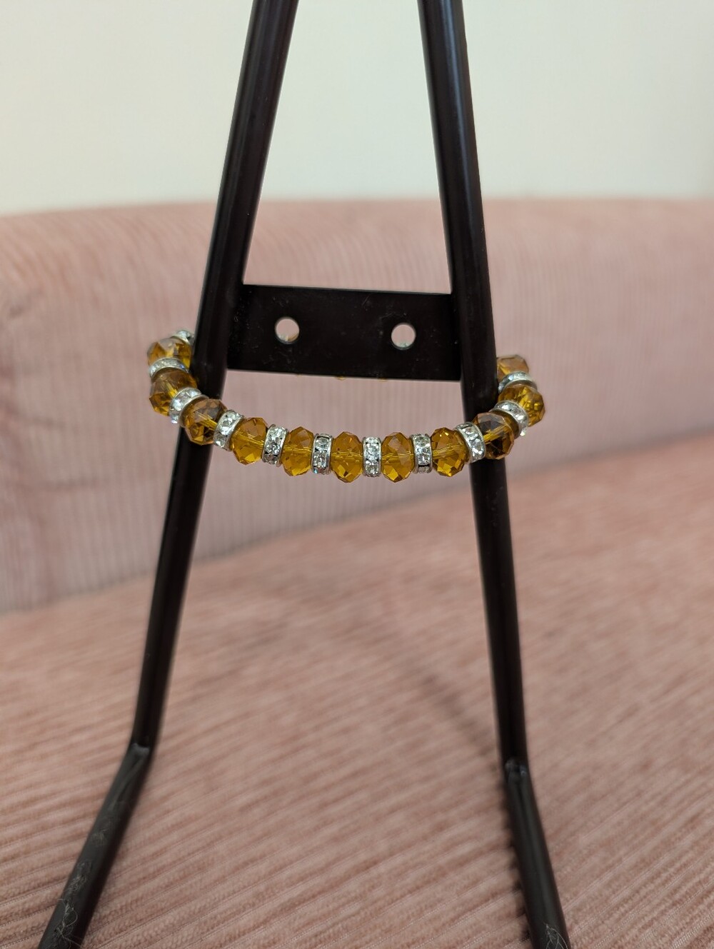 Amber Crystal & Rhinestone Rondelle Stretch Bracelet - Picture 5 of 5